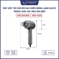 Máy sấy tóc ion âm hai chiều nóng lạnh Kaiyo, model KHD-418, màu ghi đậm