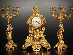 Bộ đồng hồ cổ Pháp phong cách nghệ thuật cổ điển Rococo