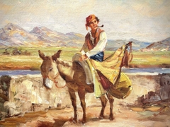 🎨 Bức tranh vẽ người du mục bên bờ sông chiều