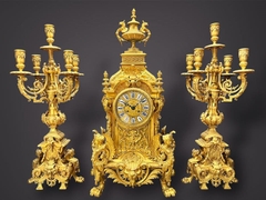 Bộ đồng hồ 3 món Pháp 𝑫𝒐𝒓𝒆' thế kỷ 19 - vàng tuyệt đẹp