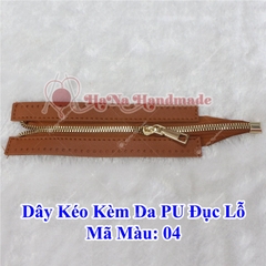 Đoạn dây kéo kèm da Pu đục lỗ 24cm