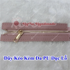 Đoạn dây kéo kèm da Pu đục lỗ 24cm
