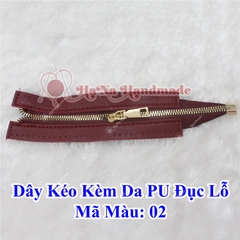Đoạn dây kéo kèm da Pu đục lỗ 24cm