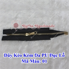 Đoạn dây kéo kèm da Pu đục lỗ 24cm