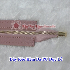 Đoạn dây kéo kèm da Pu đục lỗ 24cm
