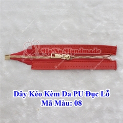 Đoạn dây kéo kèm da Pu đục lỗ 24cm