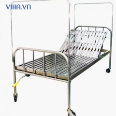 Giường Y Tế Inox 1 tay quay ( có đệm, bánh xe, thành bên , bô)