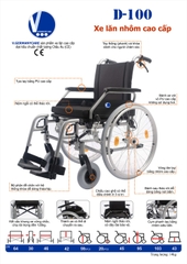 Xe lăn Bỉ khung nhôm cao cấp Vermeiren D100