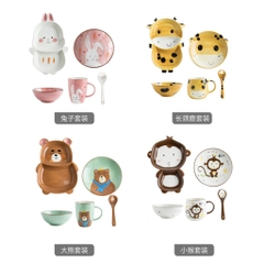 Set ăn dặm gốm sứ 4 món hình thú dễ thương