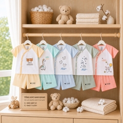 Bộ cộc sơ sinh thun lạnh VTKids cài chéo VTBC4