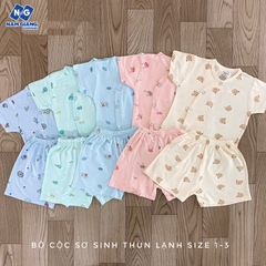 Bộ cộc sơ sinh cài lệch màu VT Kids thun lạnh họa tiết