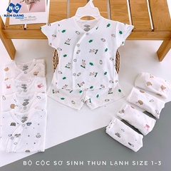 Bộ cộc sơ sinh cài lệch trắng VT Kids thun lạnh họa tiết