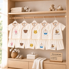 Bộ cộc sơ sinh thun lạnh VTKids cài chéo VTBC11