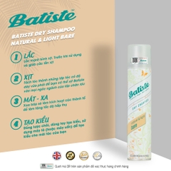 Dầu Gội Khô Batiste Hương Hoa Thiên Nhiên Natural & Light Bare 200ml