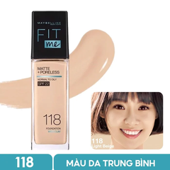 Kem Nền Mịn Nhẹ Kiềm Dầu Chống Nắng Fit Me Maybelline Matte Poreless Foundation 30ml #118