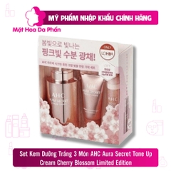 Set Kem Dưỡng Trắng 3 Món AHC Aura Secret Tone Up Cream Cherry Blossom Limited Edition Set