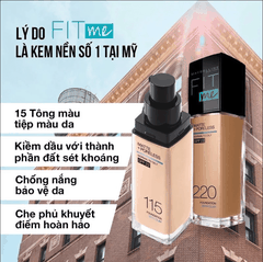 Kem Nền Mịn Nhẹ Kiềm Dầu Chống Nắng Fit Me Maybelline Matte Poreless Foundation 30ml #115