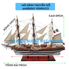 Mô Hình Thuyền Gỗ AMERIGO VESPUCCI - Tàu Cổ AMERIGO - Hàng Xuất Khẩu - Dài 95cm