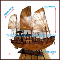 Mô hình thuyền buồm gỗ - Mô hình thuyền Rồng Hạ Long - Gỗ Tràm - Chiều dài 60cm