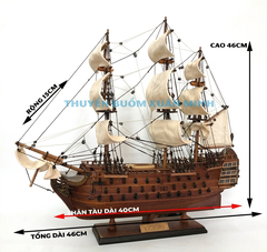 Mô hình thuyền gỗ thuyền trang trí tàu chiến cổ HMS Victory - Gỗ căm xe - Thân tàu dài 40cm - Buồm vải bố