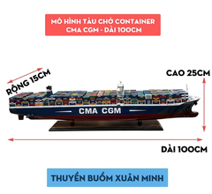 Mô Hình Tàu Chở Hàng Tàu Container CMA CGM - Gỗ Tự Nhiên - Dài 100cm - Chuẩn xuất khẩu