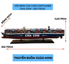 Mô Hình Tàu Chở Hàng Tàu Container CMA CGM - Gỗ Tự Nhiên - Dài 70cm - Chuẩn xuất khẩu