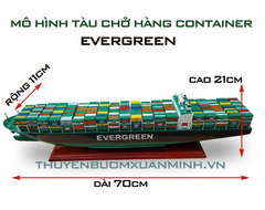 Mô Hình Tàu Chở Hàng Tàu Container EVERGREEN - Gỗ Tự Nhiên - Dài 70cm - Sơn Màu