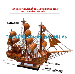 Thuyền Buồm Gỗ Mô Hình Tàu Đánh Cá Thái Lan - Loại Đẹp - Gỗ Giáng Hương - Thân 60cm