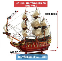 Mô Hình Thuyền Chiến Hạm Hoàng Gia HMS Wasa - Tàu Cổ Chiến Hạm Thuỵ Điển - Hàng Xuất Khẩu - Gỗ Căm Xe - Dài 47cm