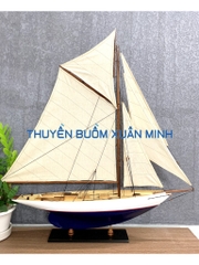 Mô Hình Du Thuyền Gỗ Phong Thuỷ Penduick | Gỗ Tự Nhiên | Thân 50cm (Sơn Trắng-Xanh)