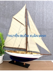 Mô Hình Du Thuyền Gỗ Phong Thuỷ Penduick | Gỗ Tự Nhiên | Thân 50cm (Sơn Trắng-Xanh)