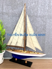 Mô Hình Du Thuyền Gỗ Phong Thuỷ Endeavour | Gỗ Tự Nhiên | Thân 50cm (Sơn Trắng-Xanh)