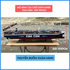 Mô Hình Tàu Chở Hàng Tàu Container CMA CGM - Gỗ Tự Nhiên - Dài 100cm - Chuẩn xuất khẩu
