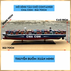 Mô Hình Tàu Chở Hàng Tàu Container CMA CGM - Gỗ Tự Nhiên - Dài 70cm - Chuẩn xuất khẩu