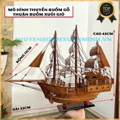 [Dài 55cm] Mô Hình Thuyền Buồm Gỗ Mô Hình Tàu Đánh Cá Thái Lan - Gỗ Giáng Hương - Thân tàu 40cm