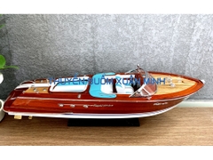 Mô Hình Tàu Cano Đua Sang Trọng Riva Aquarama | Gỗ Tự Nhiên | Thân 53cm (Sofa Trắng_Xanh)