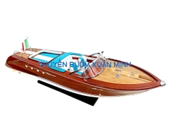 Mô Hình Tàu Cano Đua Sang Trọng Riva Aquarama | Gỗ Tự Nhiên | Thân 67cm (Sofa Trắng_Xanh)