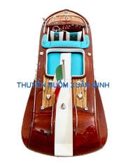 Mô Hình Tàu Cano Đua Sang Trọng Riva Aquarama | Gỗ Tự Nhiên | Thân 67cm (Sofa Trắng_Xanh)