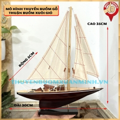 Mô hình du thuyền gỗ trang trí phong thuỷ bàn làm việc - du thuyền Shamrock - Gỗ Tự Nhiên - Dài 30cm