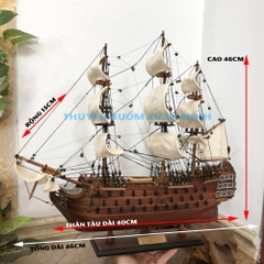 Mô hình thuyền gỗ thuyền trang trí tàu chiến cổ HMS Victory - Gỗ căm xe - Thân tàu dài 40cm - Buồm vải bố