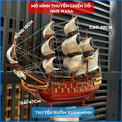 Mô Hình Thuyền Chiến Cổ HMS Wasa - Tàu Cổ Chiến Hạm Thuỵ Điển - Hàng Xuất Khẩu - Gỗ Căm Xe - Dài 47cm