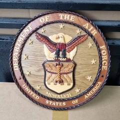 Logo Không Lực Hoa Kỳ - Tranh Gỗ Ghép Treo Tường - Ø 30cm - Gỗ tự nhiên