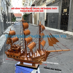 Thuyền Buồm Gỗ Mô Hình Tàu Đánh Cá Thái Lan - Loại Đẹp - Gỗ Giáng Hương - Thân 60cm