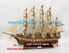 Mô Hình Thuyền Buồm Gỗ Phong Thuỷ France II - Thuyền Buôn Cổ của Pháp - Gỗ Căm Xe - Thân dài 60cm