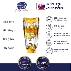 Bình bông pha lê mạ vàng dáng trụ đắp nổi hoa cổ điển
