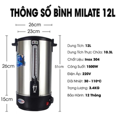 Bình Đun Nước Nóng  Milate (8L,10L,12L,16L,20L)