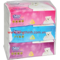 Lốc 03 gói khăn giấy rút Pulppy Bear 180 tờ/gói