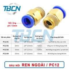 Đầu Nối Khí Nén Ren Ngoài Ống Phi 12mm