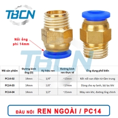 Đầu Nối Khí Nén Ren Ngoài Ống Phi 14mm