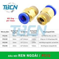 Đầu Nối Khí Nén Ren Ngoài Ống Phi 12mm